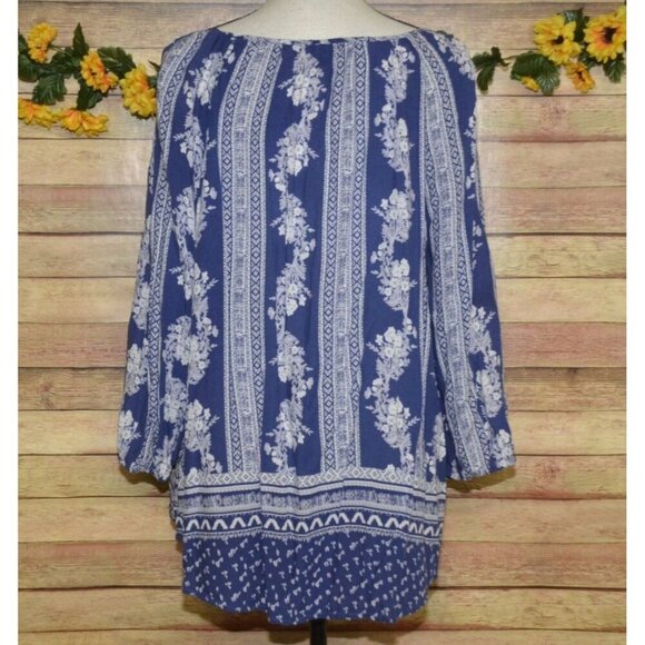 Fred David Blue Floral Print Blouse Ladies XL Lightweight Rayon Top Casual Top - Picture 7 of 10
